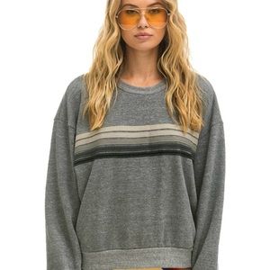 Aviator Nation 5 Stripe Relaxed Crew Sweatshirt-Heather  Grey.  Size Small.